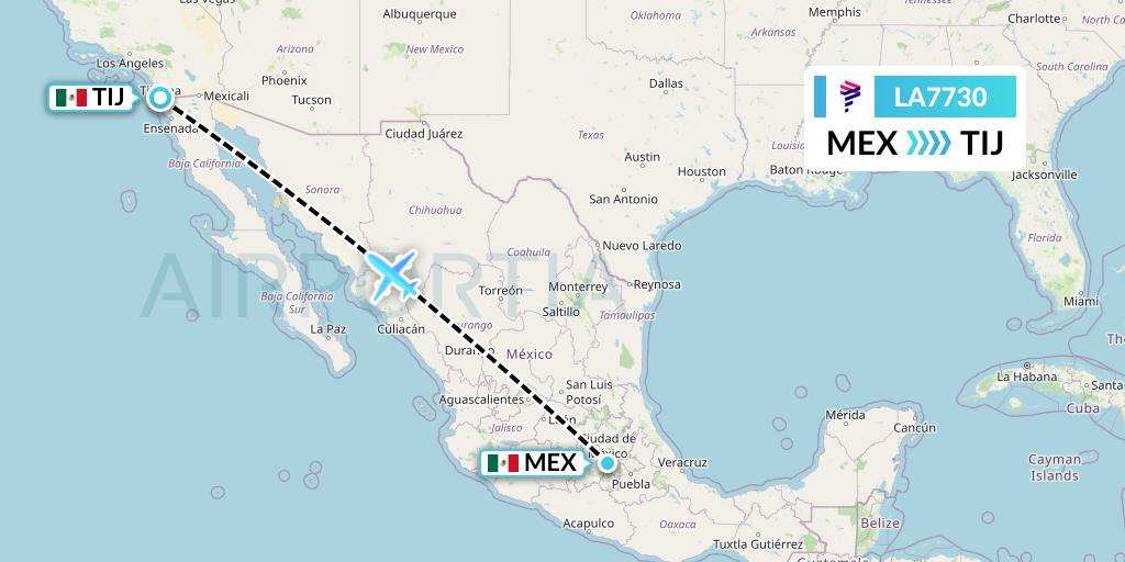 LA7730 LAN Airlines Flight Map: Mexico City to Tijuana