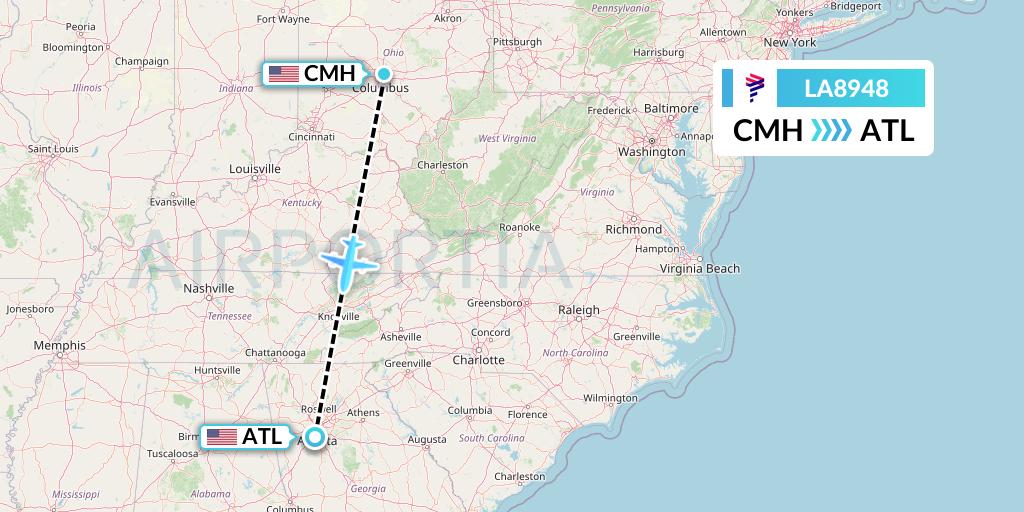 LA8948 LAN Airlines Flight Map: Columbus to Atlanta