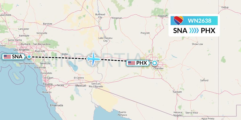 WN2638 Southwest Airlines Flight Map: Orange County to Phoenix