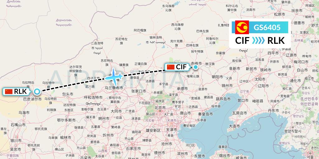 GS6405 Tianjin Airlines Flight Map: Chifeng to Bayannur