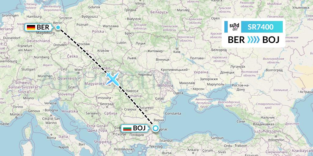 SR7400 SundAir Flight Map: Berlin to Burgas