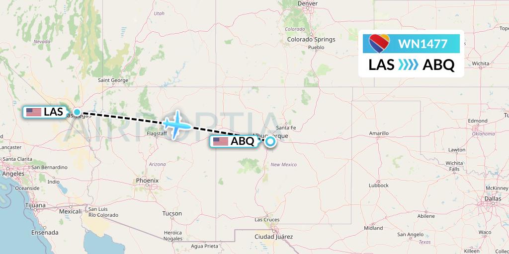 WN1477 Southwest Airlines Flight Map: Las Vegas to Albuquerque