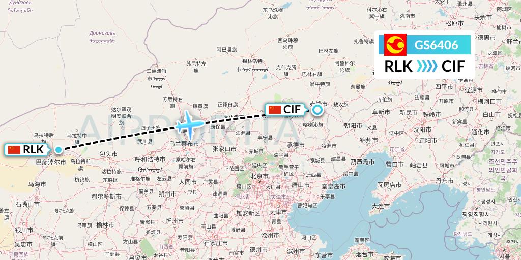 GS6406 Tianjin Airlines Flight Map: Bayannur to Chifeng