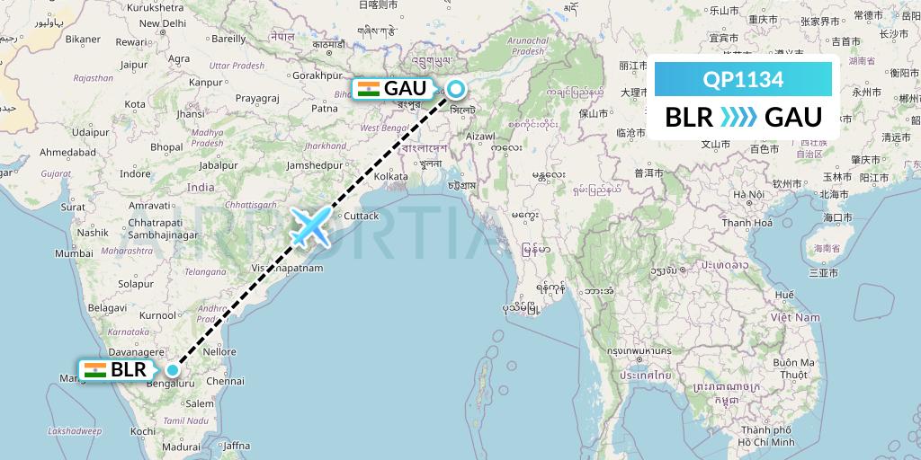 QP1134 Akasa Air Flight Map: Bangalore to Guwahati