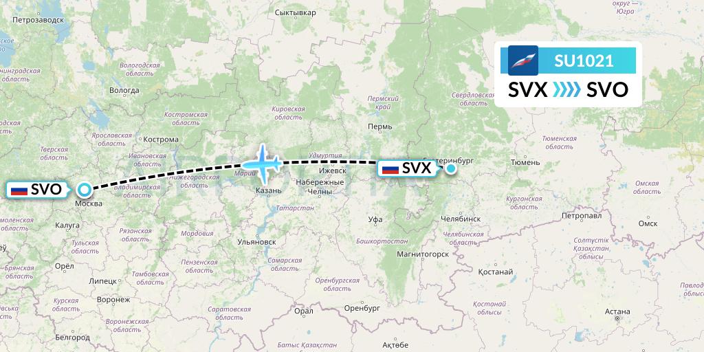 SU1021 Aeroflot Flight Map: Yekaterinburg to Moscow