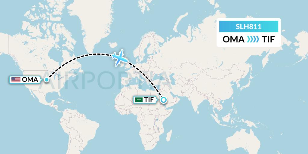 SLH811 Silverhawk Aviation Flight Map: Omaha to Taif