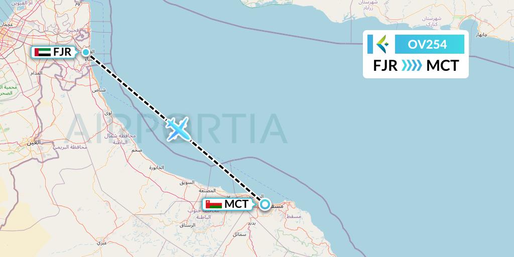 OV254 SalamAir Flight Map: Fujairah to Muscat