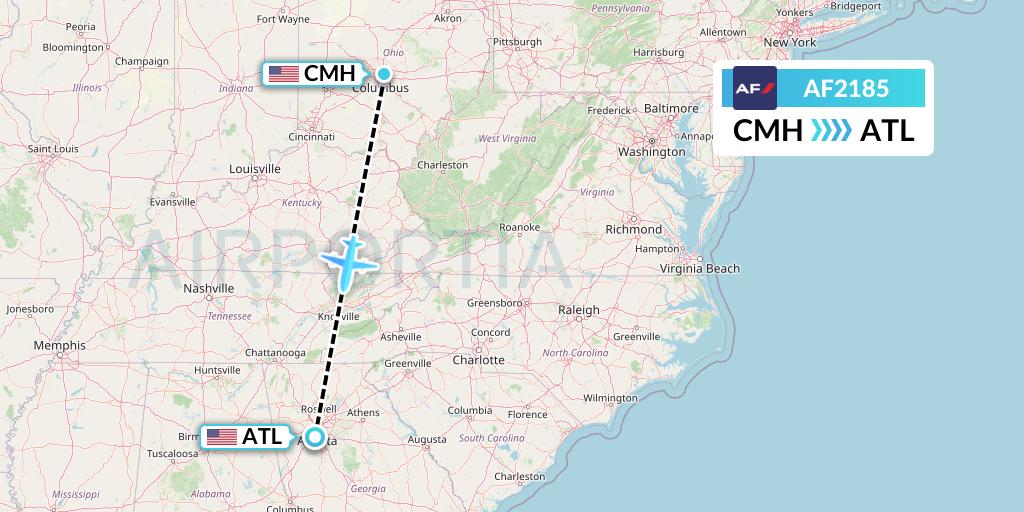 AF2185 Air France Flight Map: Columbus to Atlanta