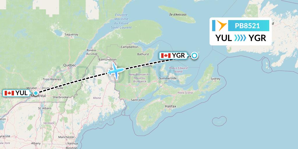 PB8521 PAL Airlines Flight Map: Montreal to Iles-de-la-Madeleine