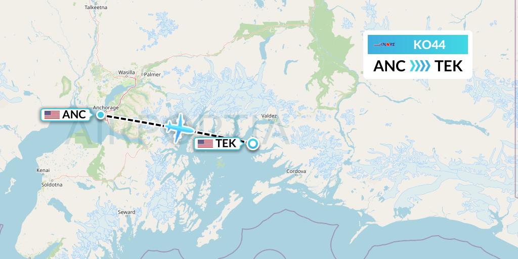 KO44 Komiaviatrans Flight Map: Anchorage to Tatitlek