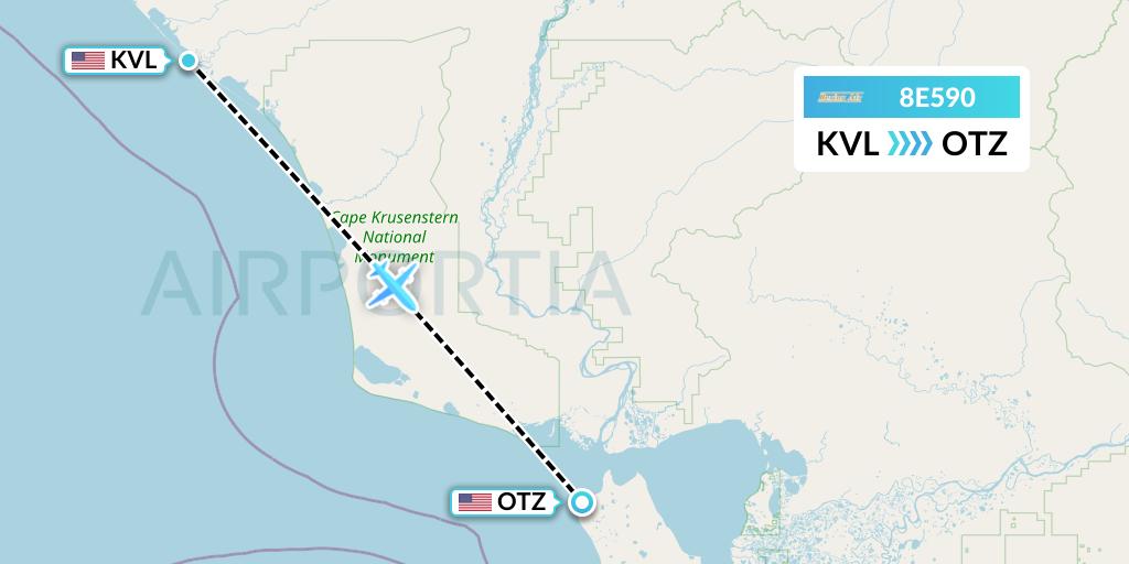 8E590 Bering Air Flight Map: Kivalina to Kotzebue