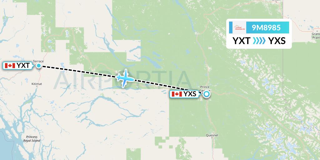 9M8985 Central Mountain Air Flight Map: Terrace to Prince George