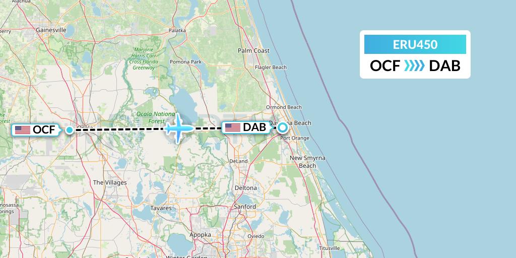 ERU450 Embry-riddle Aeronautical University Flight Map: Ocala to Daytona Beach