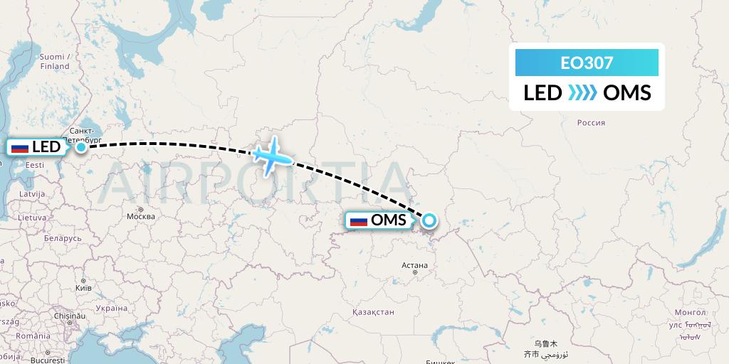EO307 Pegas Fly Flight Map: St. Petersburg to Omsk