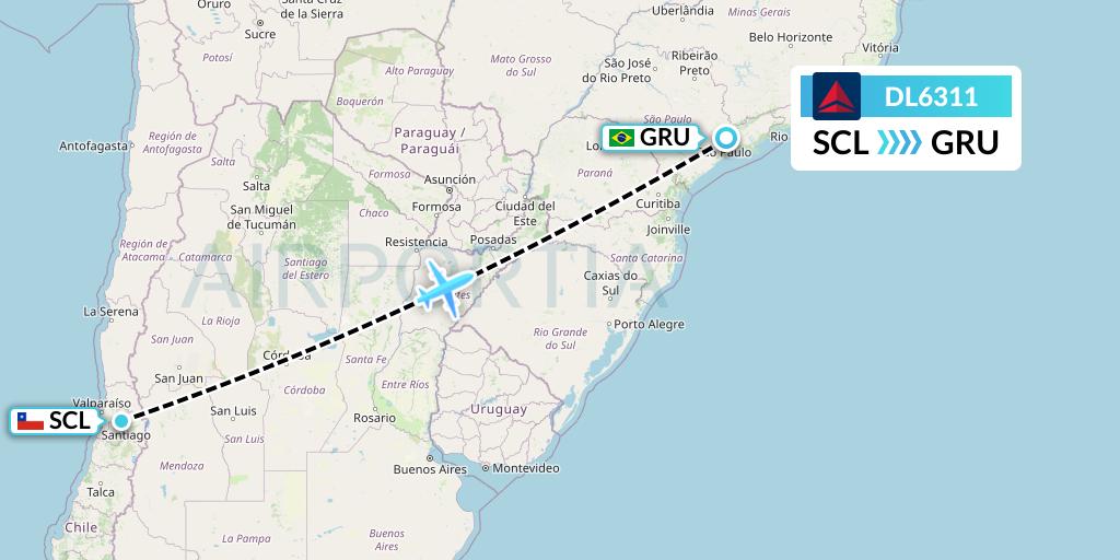 DL6311 Delta Air Lines Flight Map: Santiago to Sao Paulo