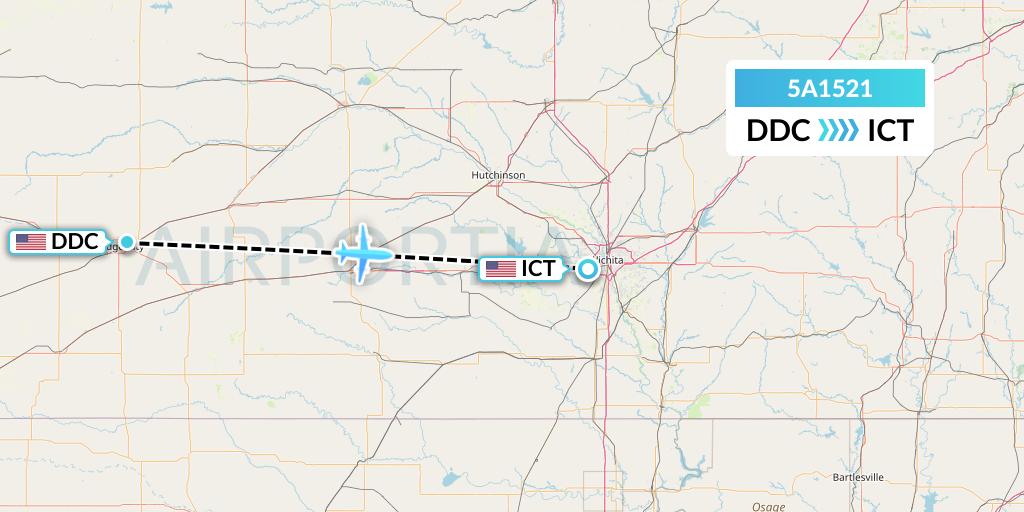 5A1521 Alpine Air Express Flight Map: Dodge City to Wichita