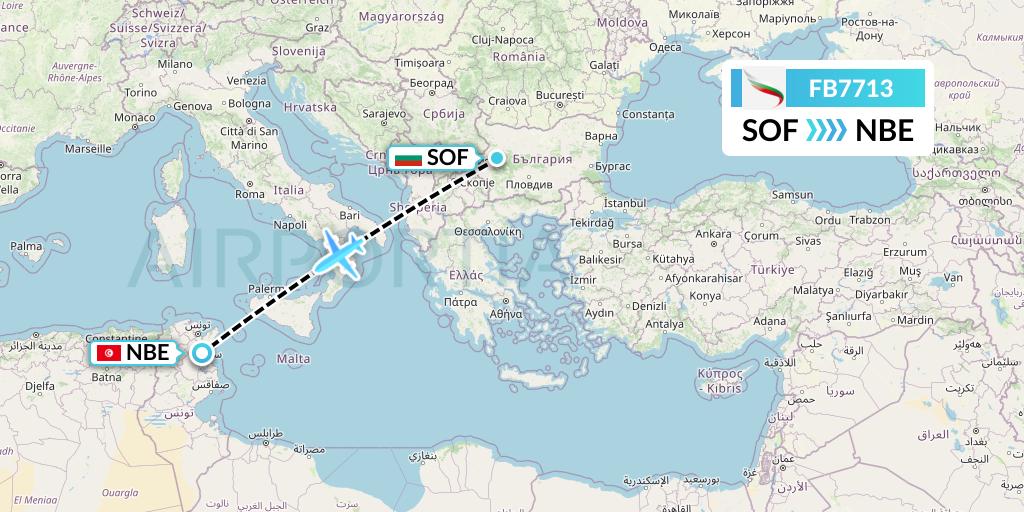 FB7713 Bulgaria Air Flight Map: Sofia to Enfidha