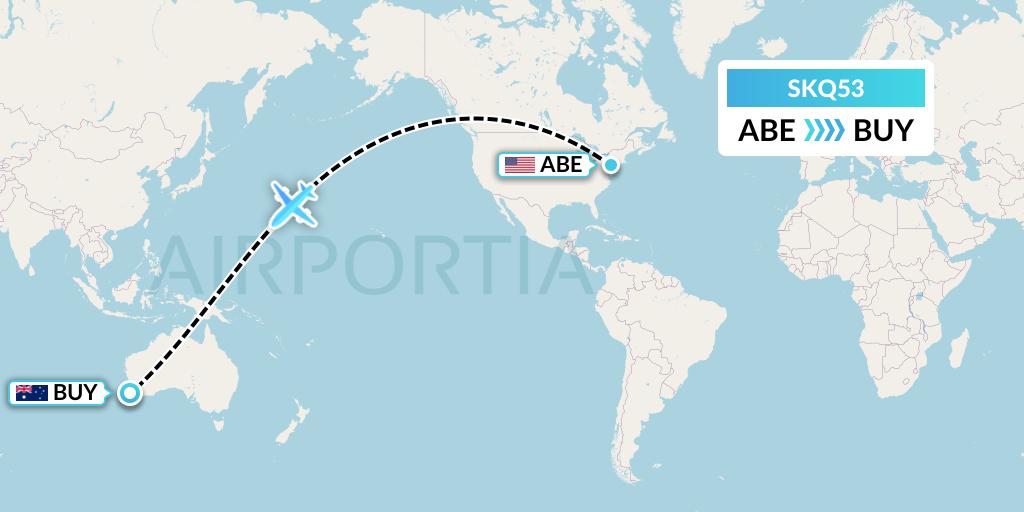 SKQ53 Labcorp Flight Map: Allentown to Bunbury