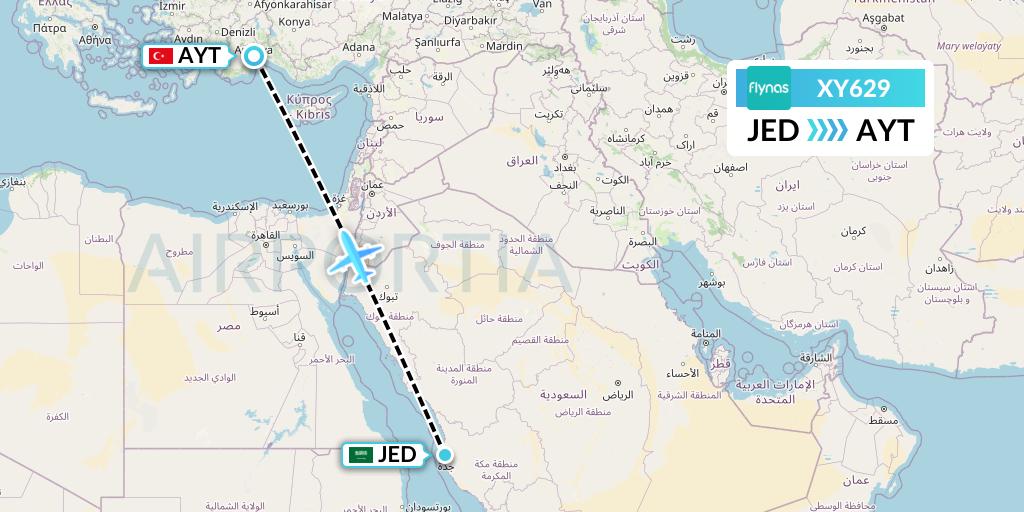 XY629 Flynas Flight Map: Jeddah to Antalya