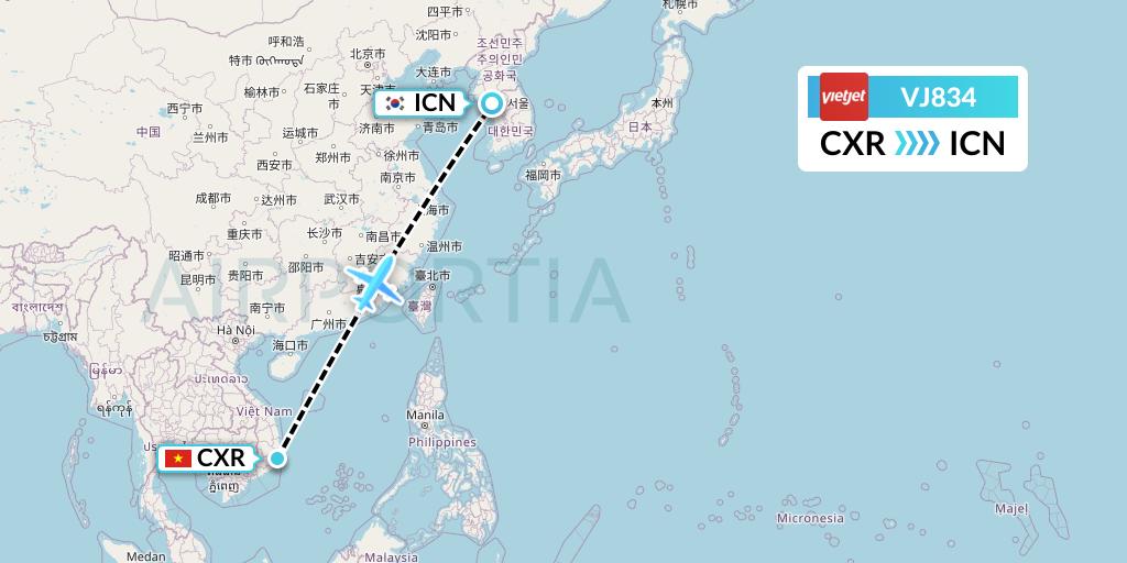 VJ834 VietJet Air Flight Map: Nha Trang to Seoul