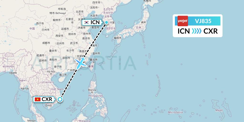 VJ835 VietJet Air Flight Map: Seoul to Nha Trang