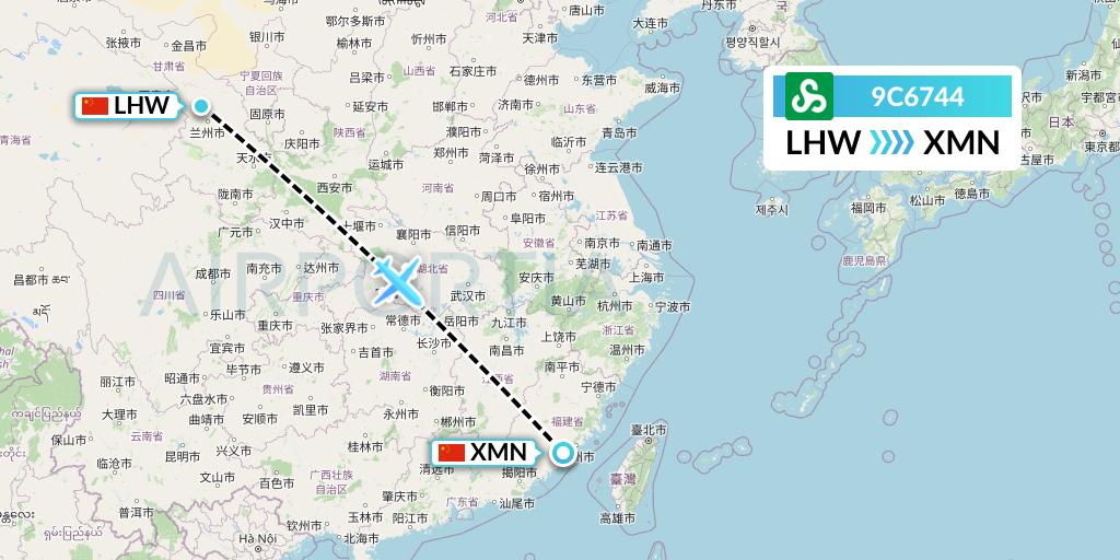 9C6744 Spring Airlines Flight Map: Lanzhou to Xiamen