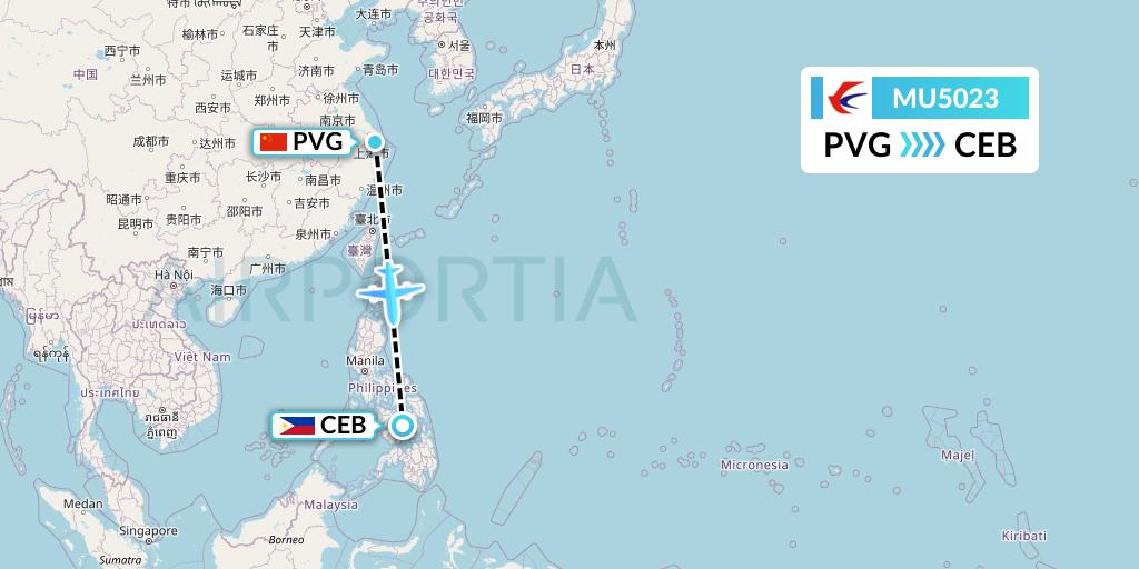 MU5023 China Eastern Airlines Flight Map: Shanghai to Cebu