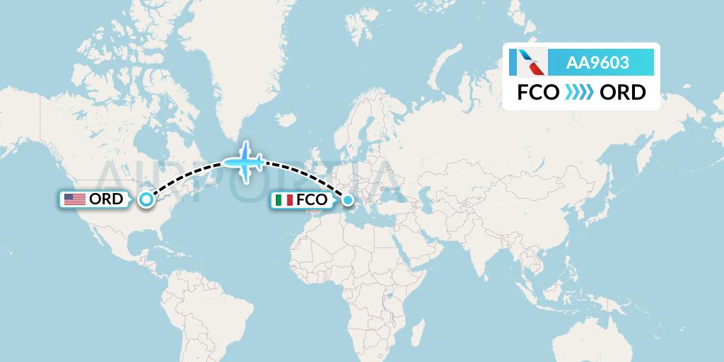 AA9603 American Airlines Flight Map: Rome to Chicago
