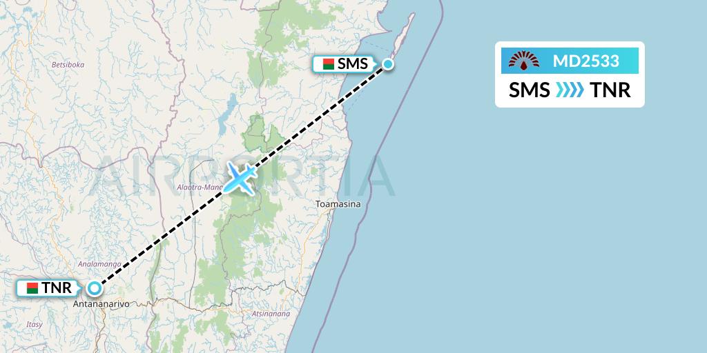 MD2533 Air Madagascar Flight Map: Saint Marie to Antananarivo