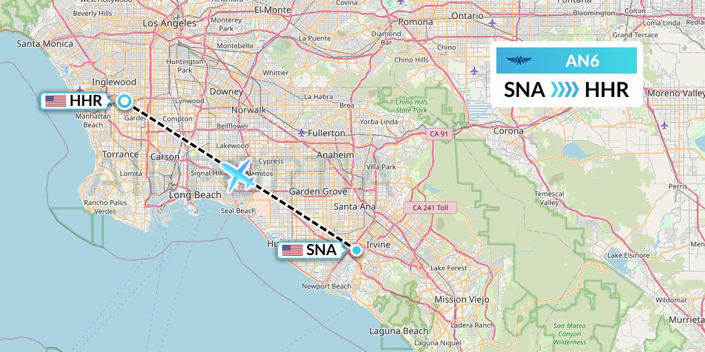 AN6 Advanced Air Flight Map: Orange County to Hawthorne