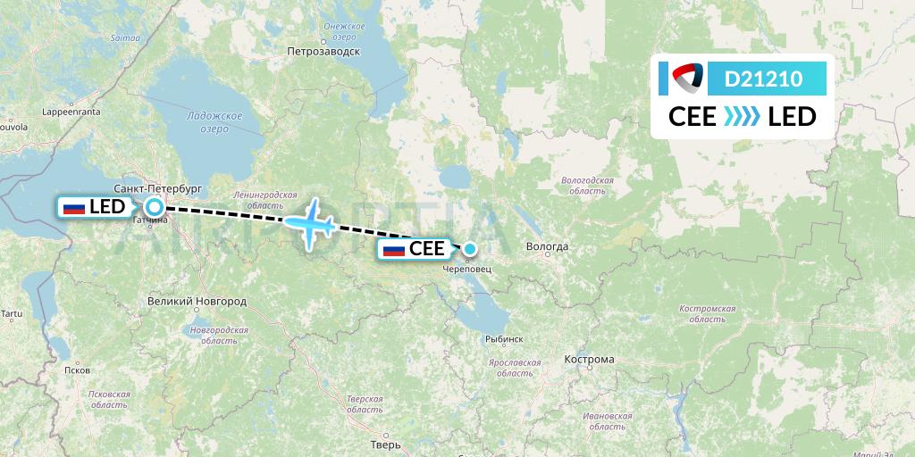D21210 Severstal Aircompany Flight Map: Cherepovets to St. Petersburg