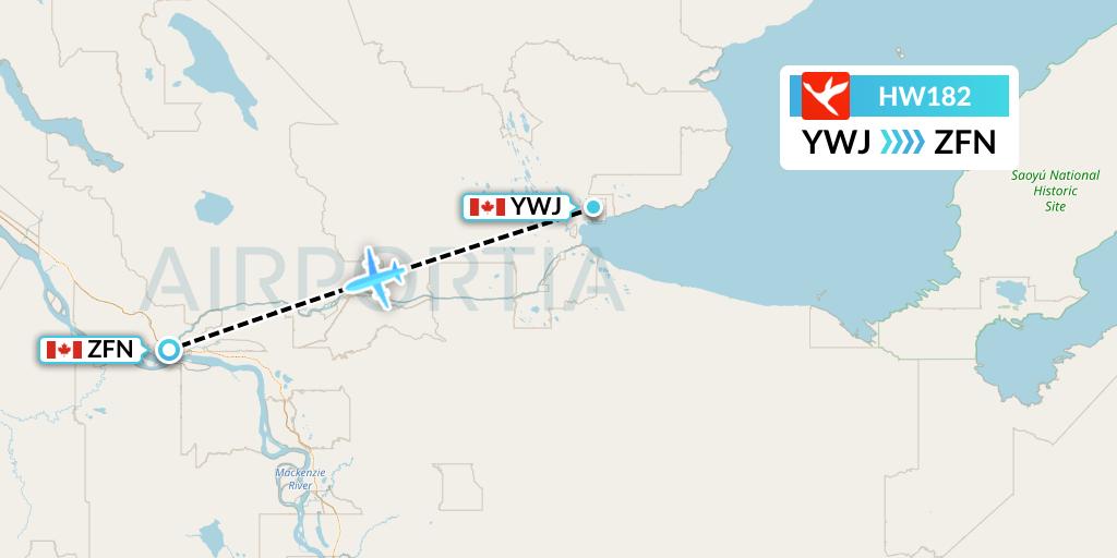 HW182 North-Wright Airways Flight Map: Deline to Tulita