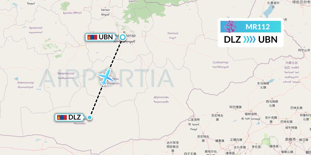 MR112 Hunnu Air Flight Map: Dalanzadgad to Ulan Bator