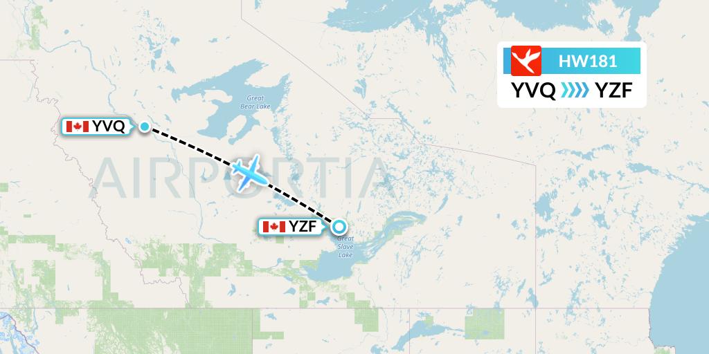HW181 North-Wright Airways Flight Map: Norman Wells to Yellowknife