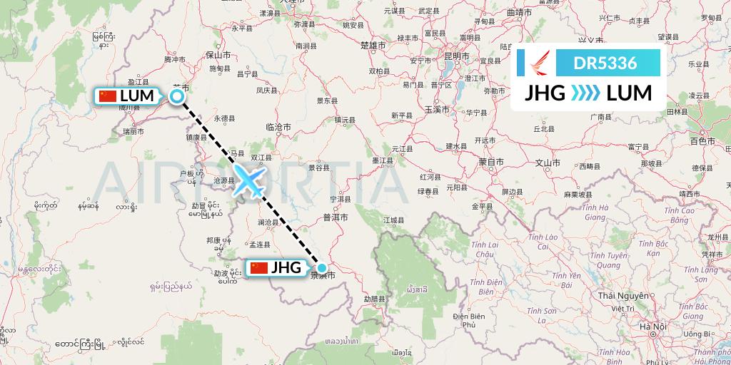 DR5336 Ruili Airlines Flight Map: Jinghong to Mangshi