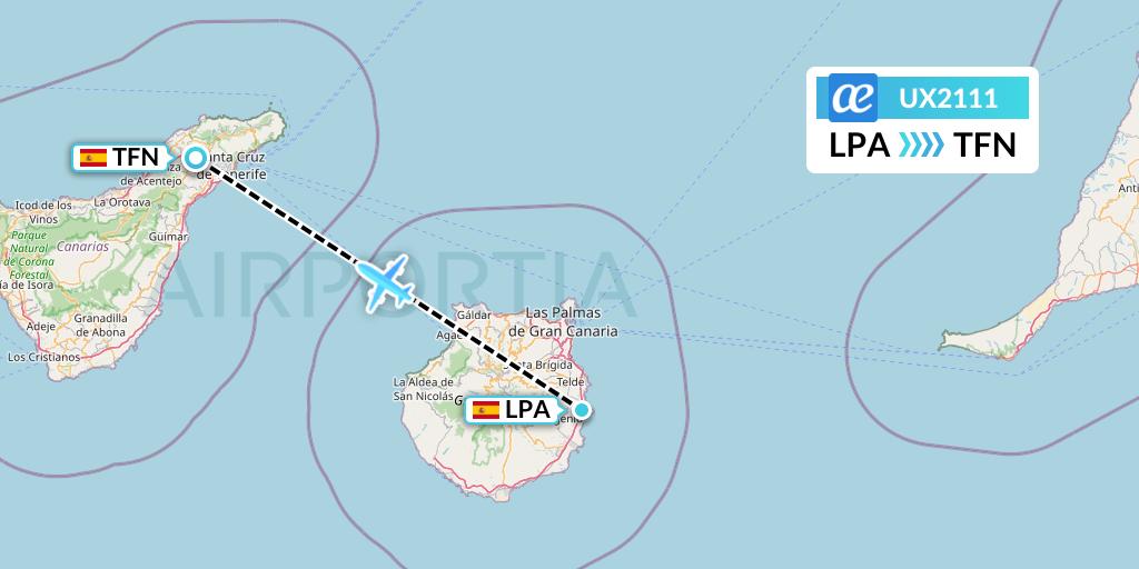 UX2111 Air Europa Flight Map: Las Palmas to Tenerife