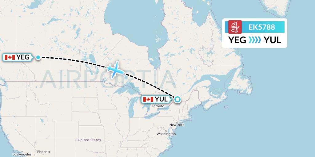 EK5788 Emirates Flight Map: Edmonton to Montreal