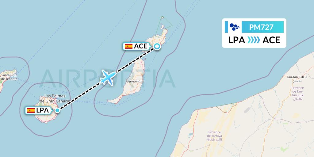 PM727 CanaryFly Flight Map: Las Palmas to Lanzarote
