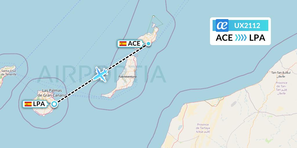 UX2112 Air Europa Flight Map: Lanzarote to Las Palmas