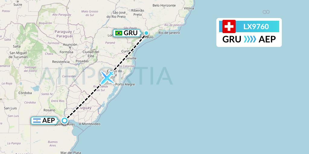 LX9760 Swiss Flight Map: Sao Paulo to Buenos Aires