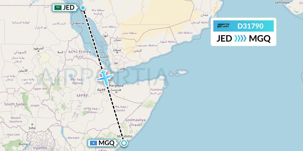 D31790 Daallo Airlines Flight Map: Jeddah to Mogadishu