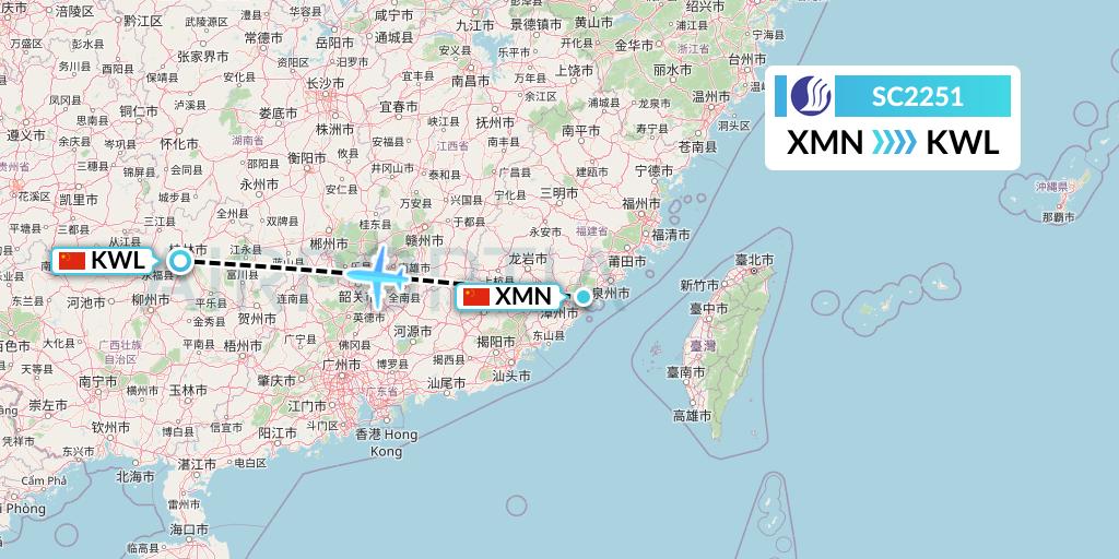 SC2251 Shandong Airlines Flight Map: Xiamen to Guilin