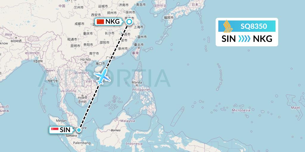 SQ8350 Singapore Airlines Flight Map: Singapore to Nanjing