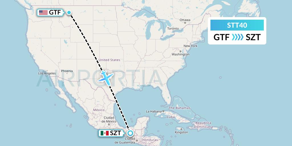 STT40 Western Aircraft, Inc. Flight Map: Great Falls to Mexico