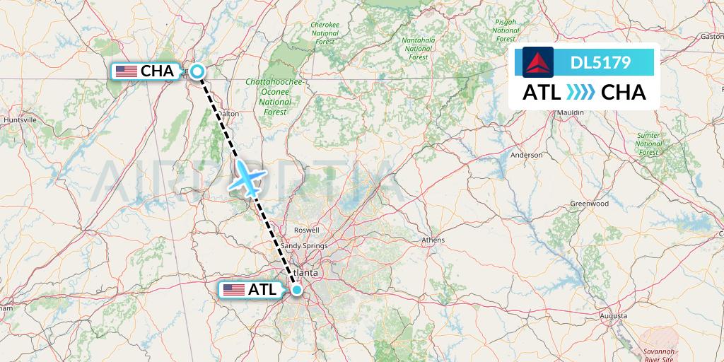 DL5179 Delta Air Lines Flight Map: Atlanta to Chattanooga