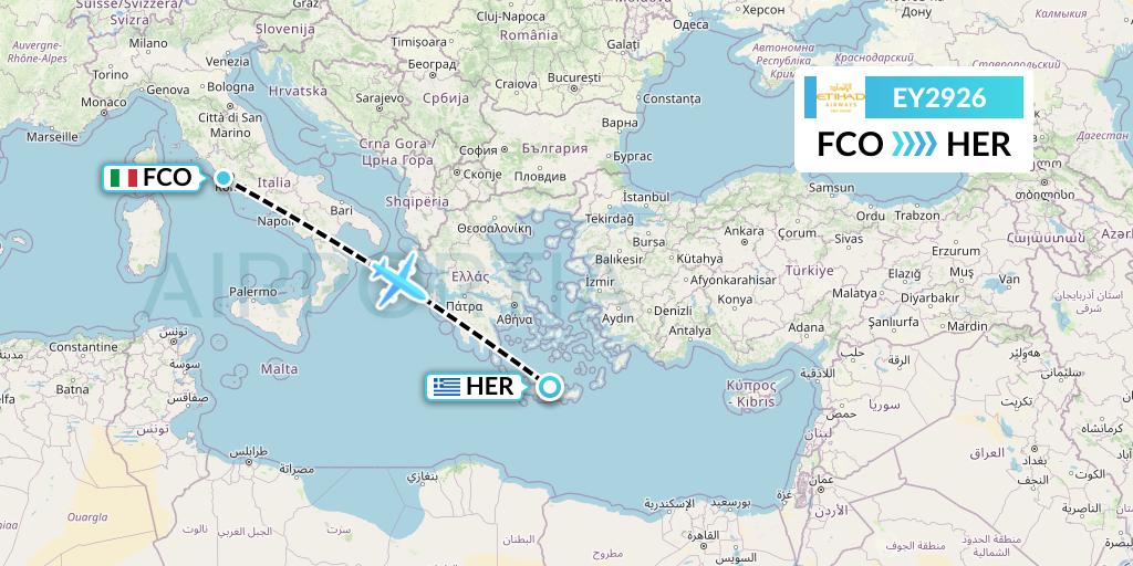 EY2926 Etihad Airways Flight Map: Rome to Heraklion