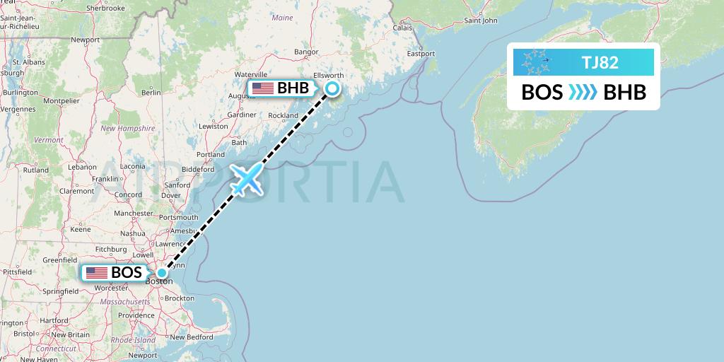 TJ82 Tradewind Aviation Flight Map: Boston to Bar Harbor