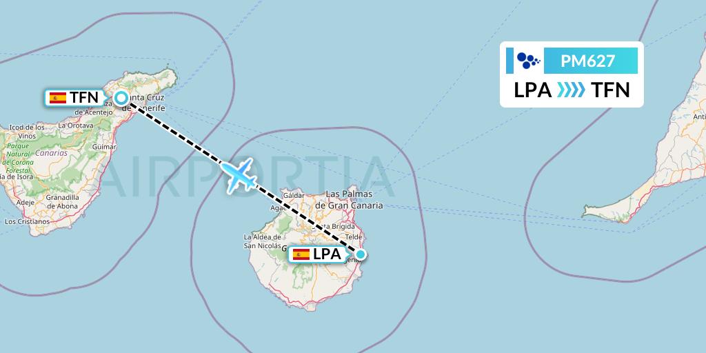PM627 CanaryFly Flight Map: Las Palmas to Tenerife