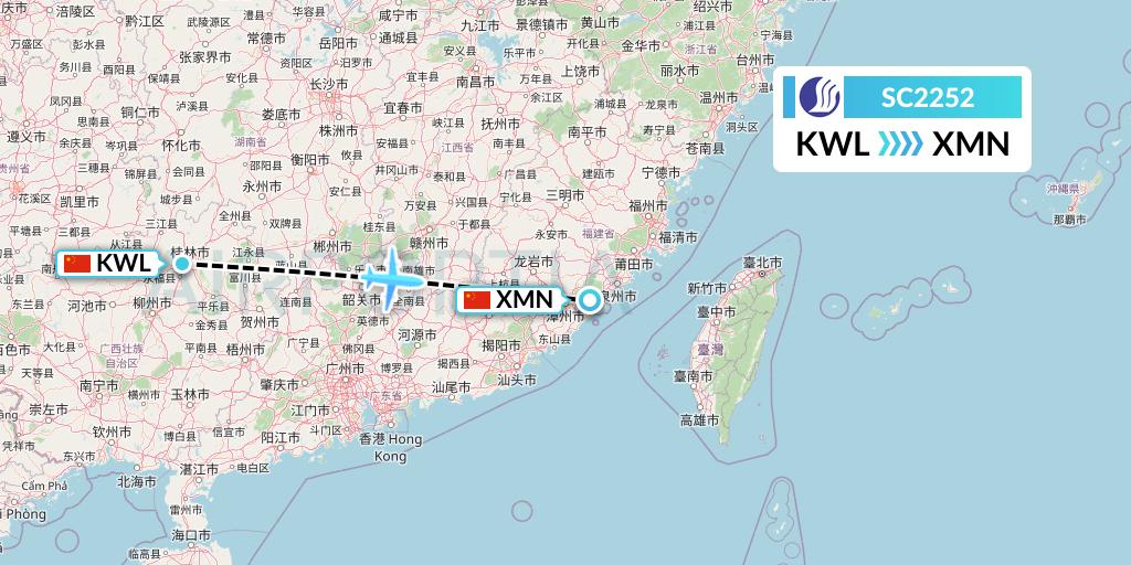 SC2252 Shandong Airlines Flight Map: Guilin to Xiamen