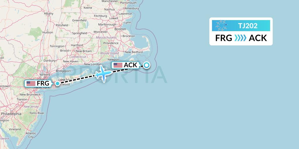 TJ202 Tradewind Aviation Flight Map: Farmingdale to Nantucket